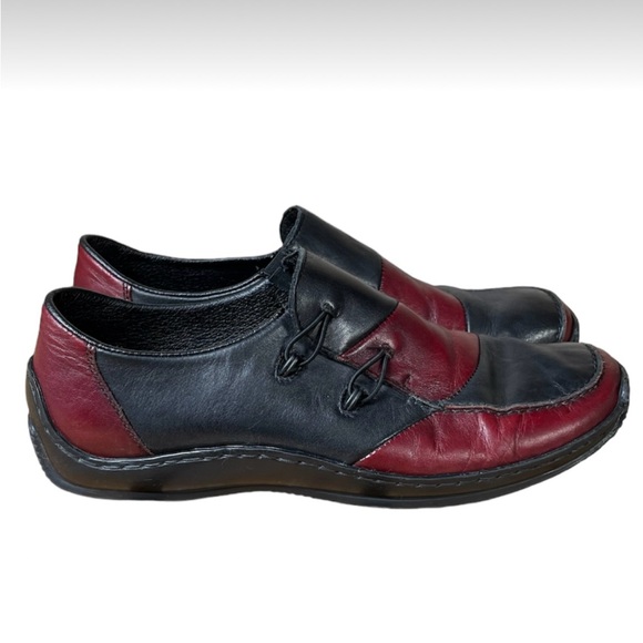 Rieker Celia Slip on Loafer Shoe Black/Red Leather Women’s Size 41 (10.5) - Picture 1 of 10